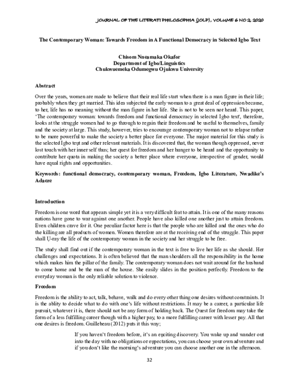 (PDF) The Contemporary Woman: Towards Freedom in A Functional Democracy ...