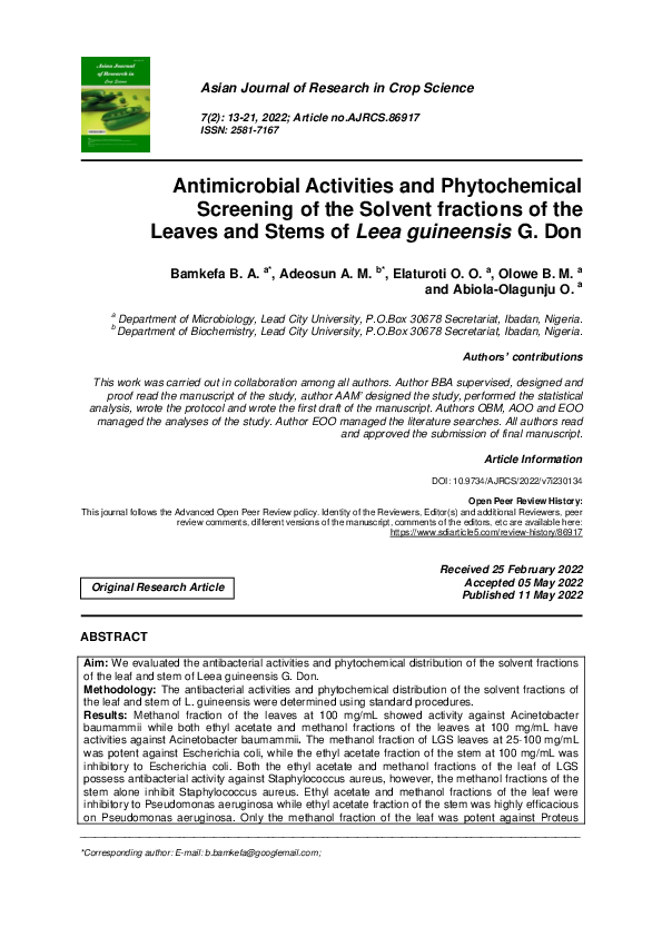 (PDF) Antimicrobial Activities and Phytochemical Screening of the ...