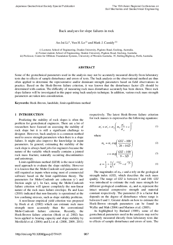(PDF) Back analyses for slope failures in rock