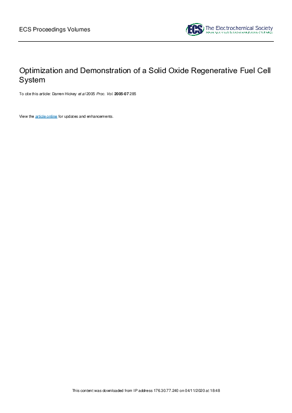 (PDF) Optimization and Demonstration of a Solid Oxide Regenerative Fuel ...