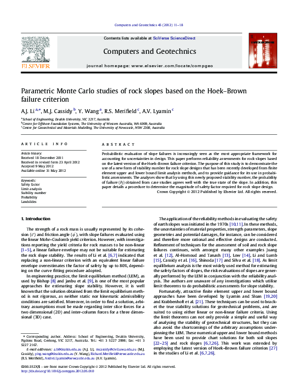 (PDF) Parametric Monte Carlo studies of rock slopes based on the Hoek ...