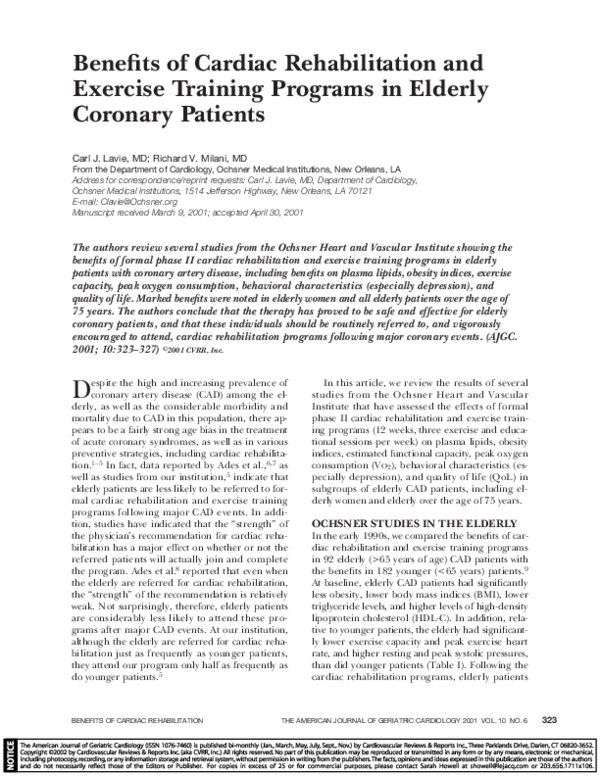 (PDF) Benefits of Cardiac Rehabilitation and Exercise Training in Older ...