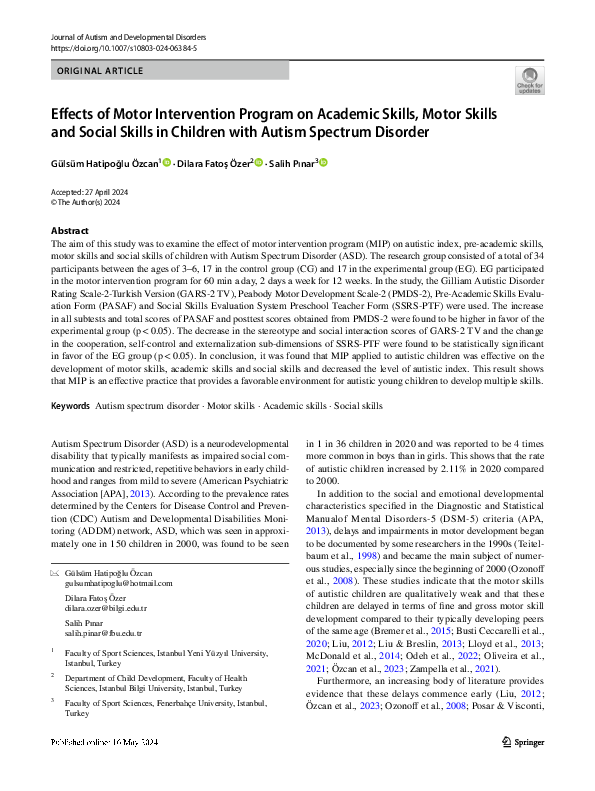 (PDF) Effects of Motor Intervention Program on Academic Skills, Motor ...