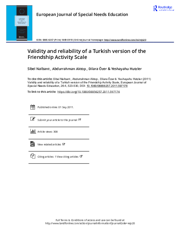 (PDF) Validity and reliability of a Turkish version of the Friendship ...
