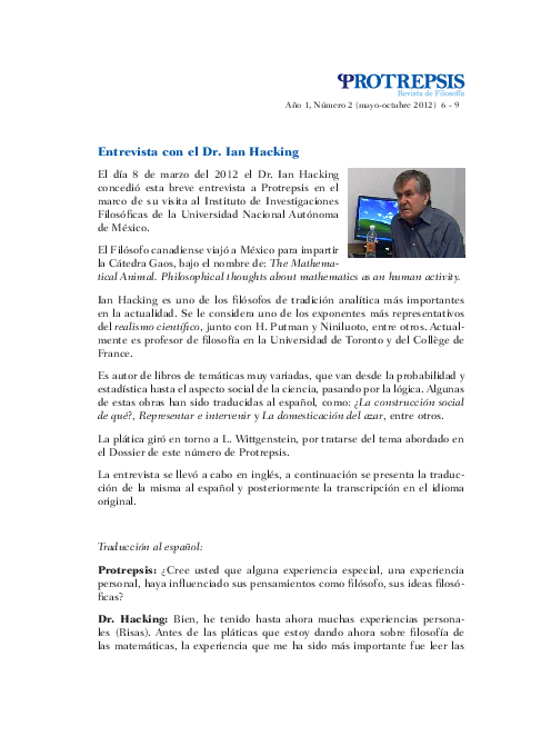 (PDF) Entrevista con el Dr. Ian Hacking