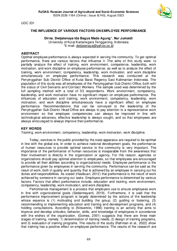 (PDF) The Influence of Various Factors on Employee Performance