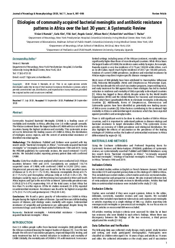 (PDF) Etiologies of community acquired bacterial meningitis and ...
