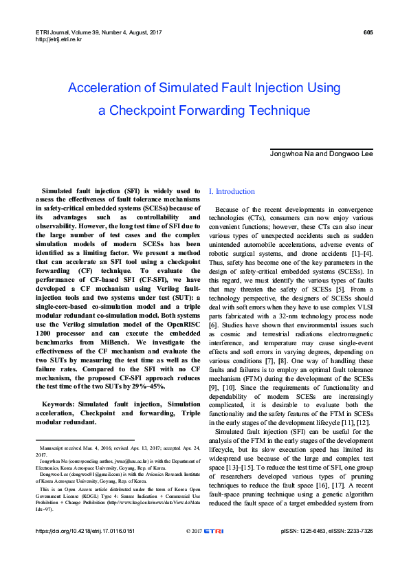 (PDF) Acceleration of Simulated Fault Injection Using a Checkpoint ...