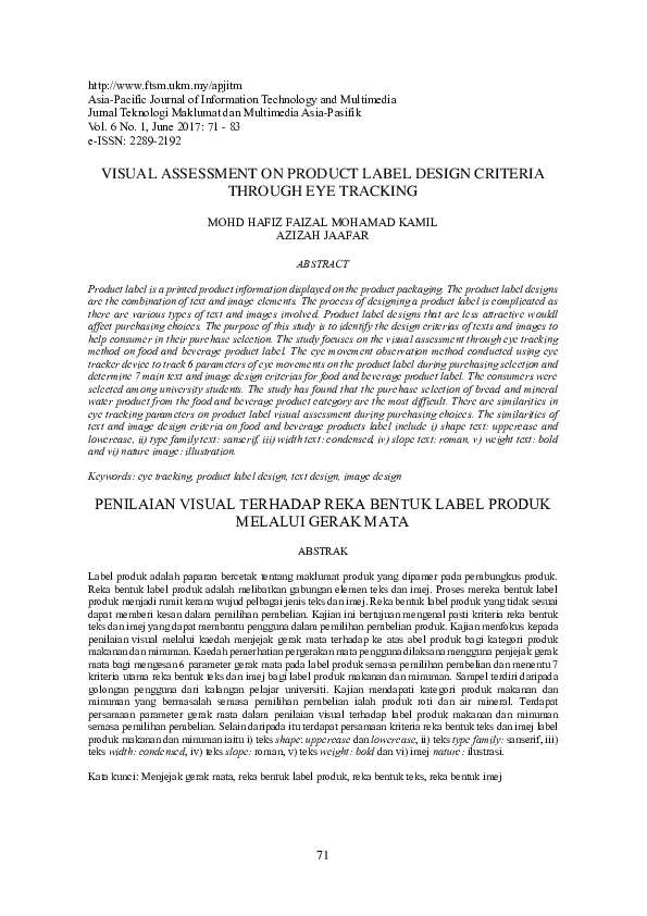 (PDF) Visual Assessment on Product Label Design Criteria Through Eye ...