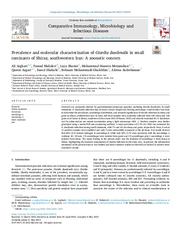 (PDF) Prevalence and molecular characterization of Giardia duodenalis ...