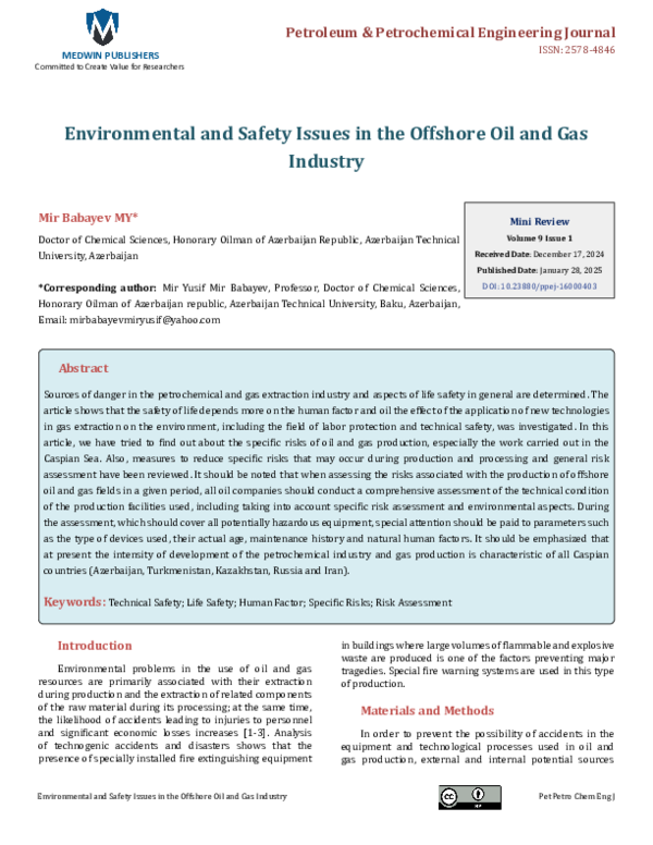 (PDF) Environmental and Safety Issues in the Offshore Oil and Gas Industry