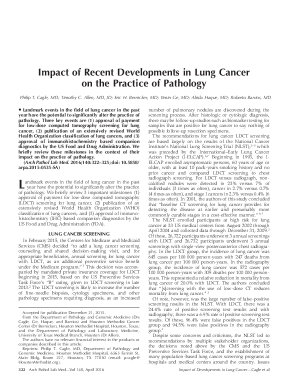 (PDF) Impact of Recent Developments in Lung Cancer on the Practice of ...