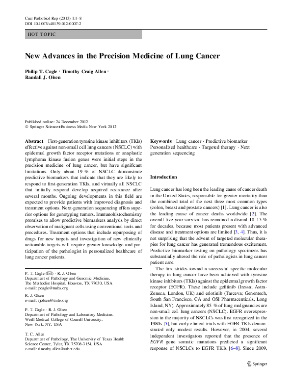(PDF) New Advances in the Precision Medicine of Lung Cancer