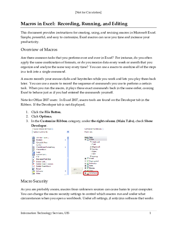 (PDF) Macros in Excel: Recording, Running, and Editing (Microsoft Excel ...