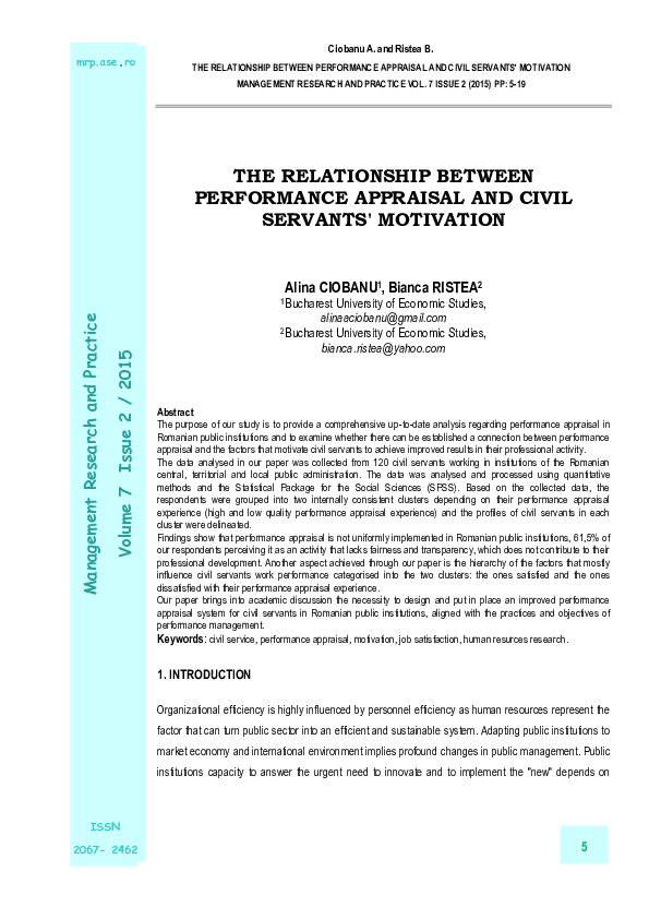 (PDF) The Relationship Between Performance Appraisal and Civil Servants ...