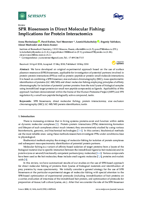 (PDF) SPR Biosensors in Direct Molecular Fishing: Implications for ...