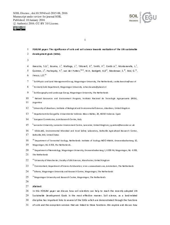 (PDF) FORUM paper: The significance of soils and soil science towards ...