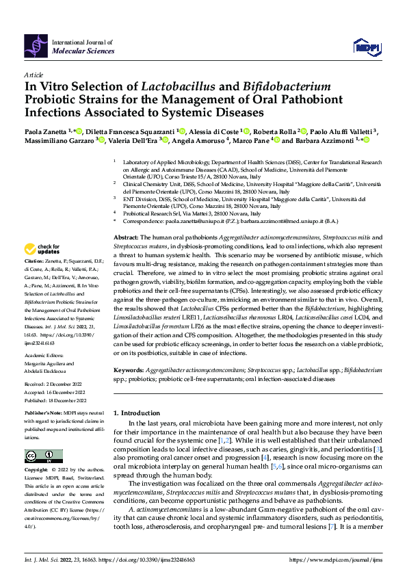 (PDF) In Vitro Selection of Lactobacillus and Bifidobacterium Probiotic ...