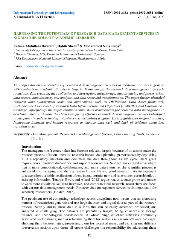 (PDF) HARNESSING THE POTENTIALS OF RESEARCH DATA MANAGEMENT SERVICES IN ...