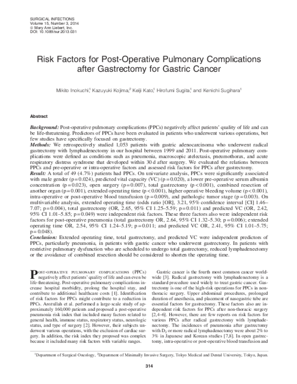 (PDF) Risk factors for postoperative pulmonary complications following ...