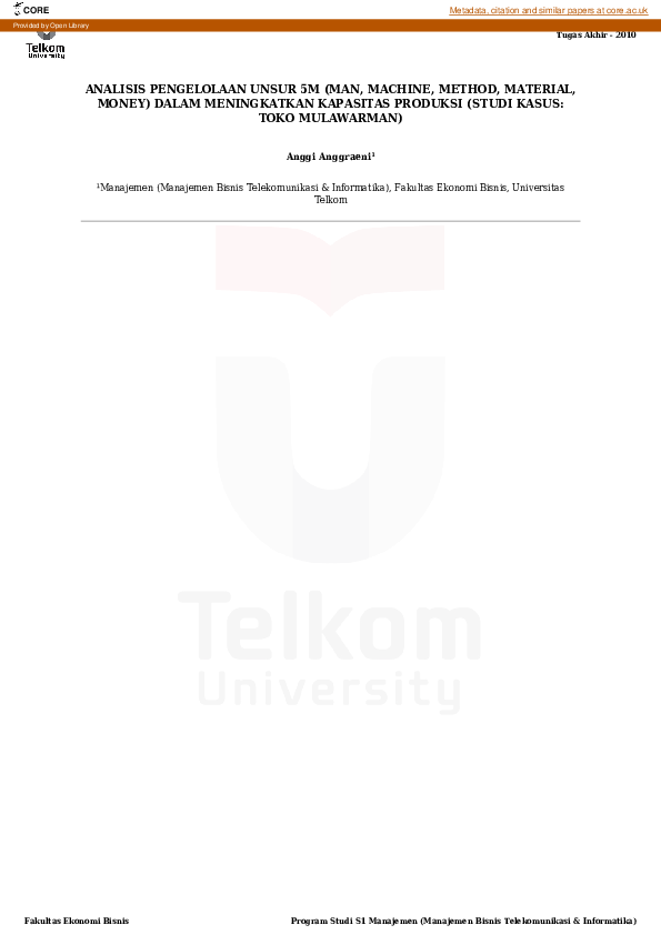 (PDF) Analisis Pengelolaan Unsur 5M (Man, Machine, Method, Material ...