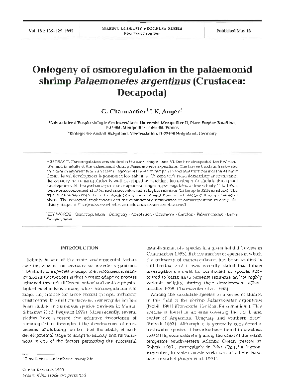 (PDF) Ontogeny of osmoregulation in the palaemonid shrimp Palaemonetes ...