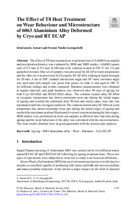 (PDF) The Effect of T8 Heat Treatment on Wear Behaviour and ...