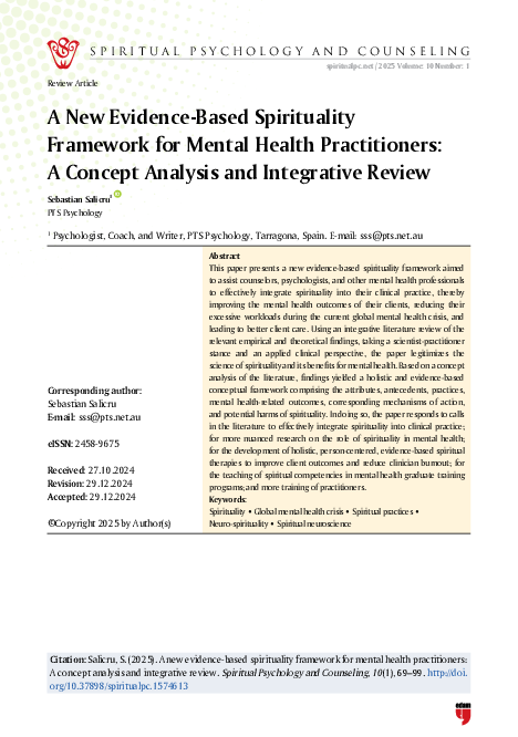 (PDF) A New Evidence-Based Spirituality Framework for Mental Health ...