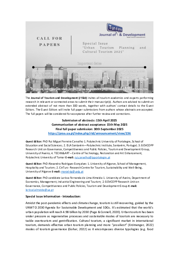 (PDF) Call for papers for a Special issue "Urban Tourism Planning and ...