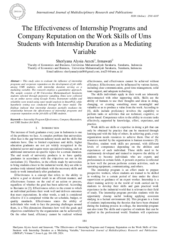 (PDF) The Effectiveness of Internship Programs and Company Reputation ...