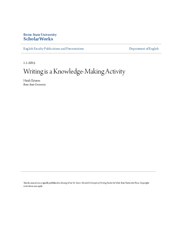 (PDF) Writing is a Knowledge-Making Activity