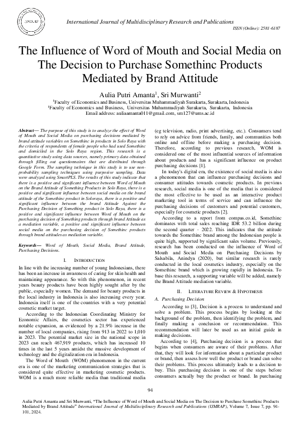 (PDF) The Influence of Word of Mouth and Social Media on The Decision ...