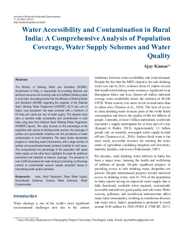 (PDF) Water Accessibility and Contamination in Rural India: A ...