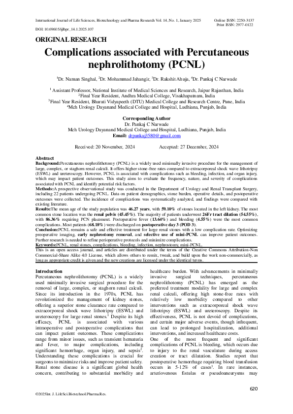 (PDF) Complications associated with Percutaneous nephrolithotomy (PCNL