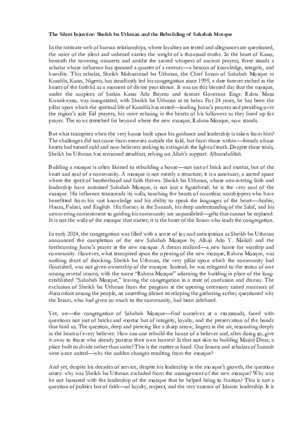 (PDF) The Silent Injustice: Sheikh bn Uthman and the Rebuilding of ...