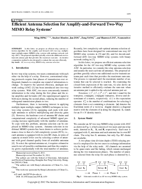 (PDF) Efficient Antenna Selection for Amplify-and-Forward Two-Way MIMO ...