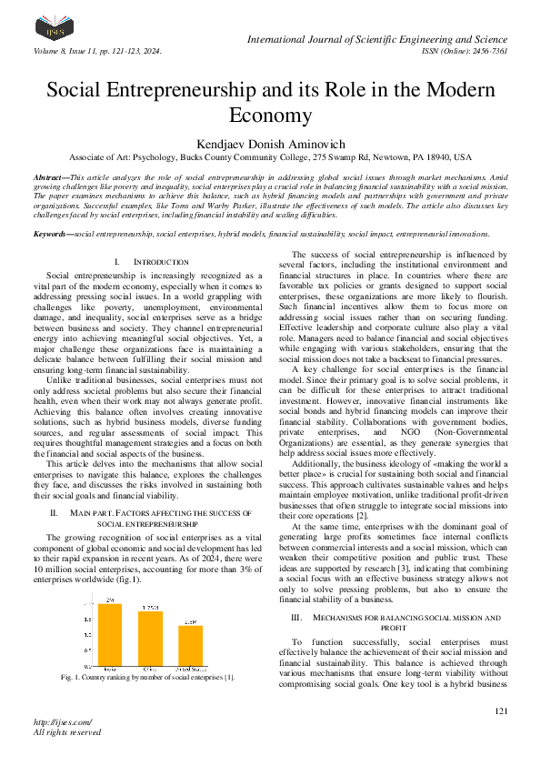 (PDF) Social Entrepreneurship and its Role in the Modern Economy