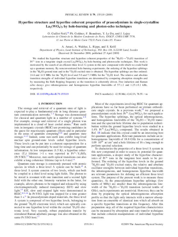 (PDF) Hyperfine structure and hyperfine coherent properties of ...