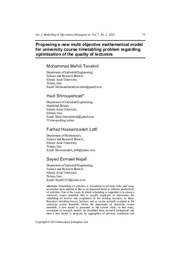 (PDF) Proposing a new multi objective mathematical model for university ...