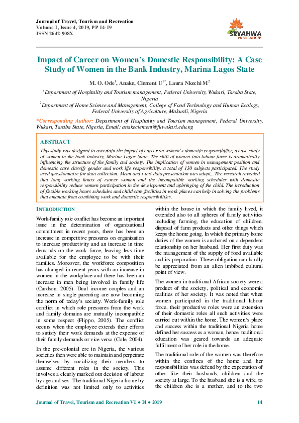 (PDF) Impact of Career on Women’s Domestic Responsibility: A Case Study ...