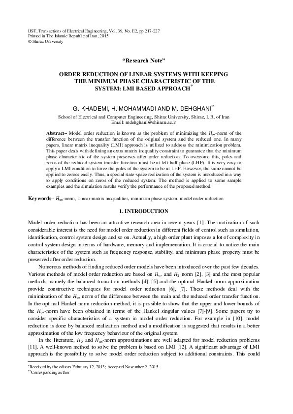 (PDF) Order Reduction of Linear Systems with Keeping the Minimum Phase ...
