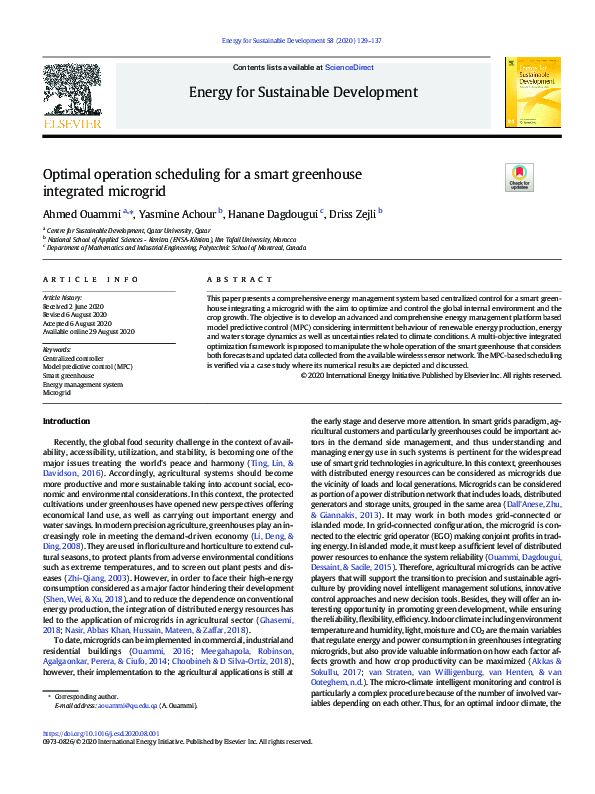 (PDF) Optimal operation scheduling for a smart greenhouse integrated ...