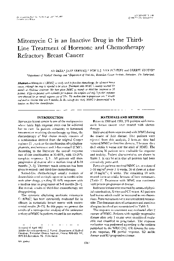 (PDF) Mitomycin C is an inactive drug in the third-line treatment of ...
