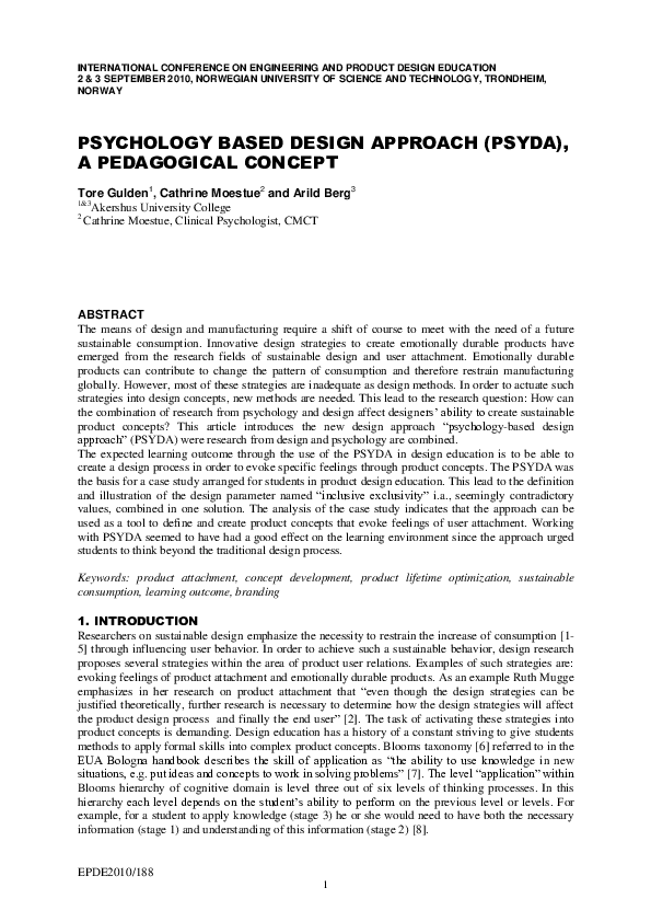 (PDF) Psychology Based Design Approach (PSYDA) - A Pedagogical Concept