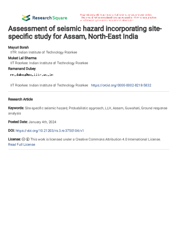 (PDF) Assessment of seismic hazard incorporating site-specific study ...