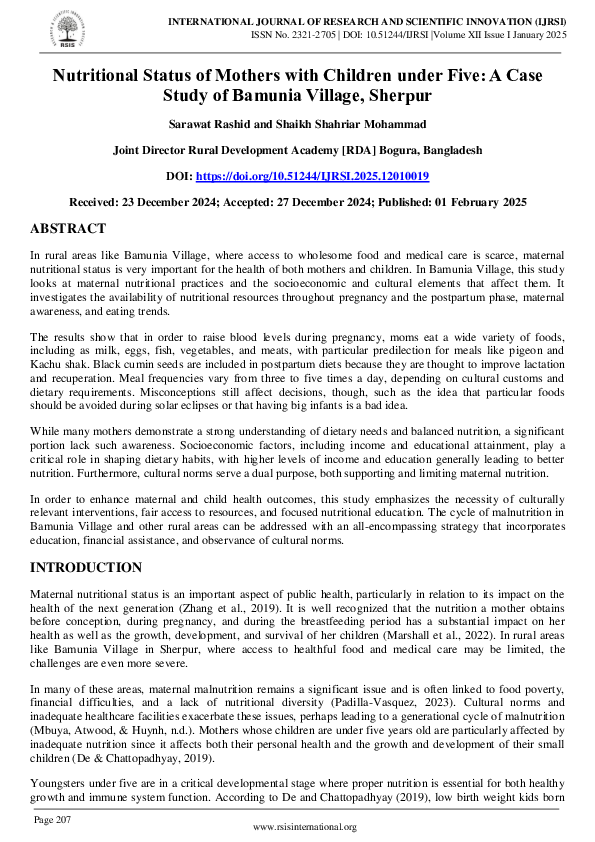 (PDF) Nutritional Status of Mothers with Children under Five: A Case ...