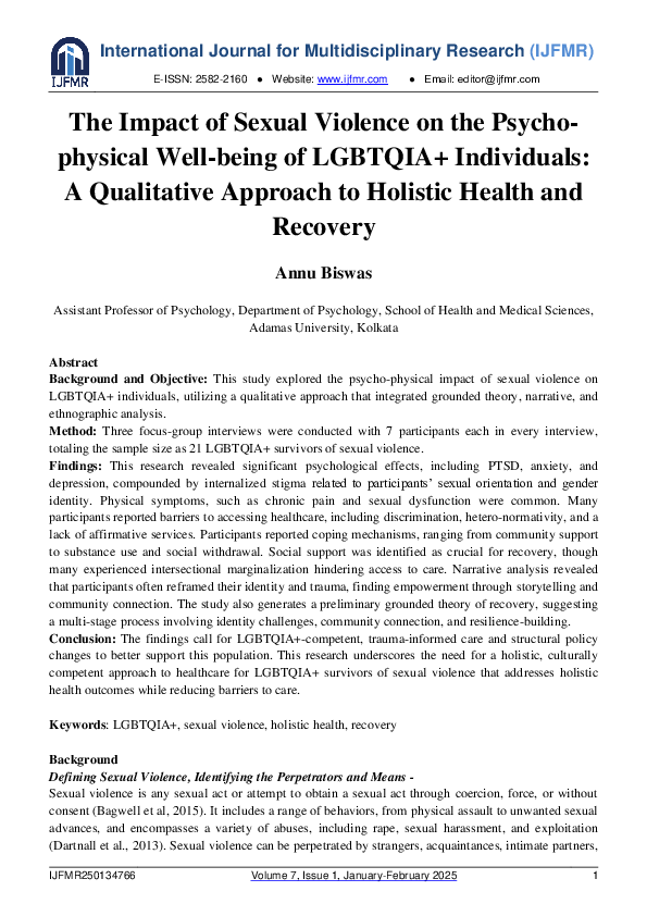 (PDF) The Impact of Sexual Violence on the Psycho-physical Well-being ...