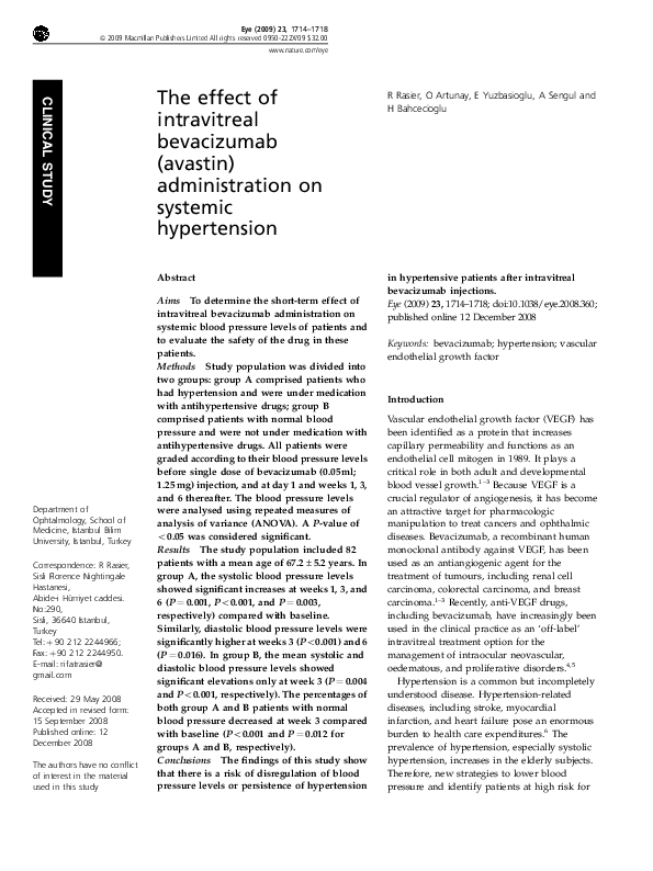 (PDF) The effect of intravitreal bevacizumab (avastin) administration ...