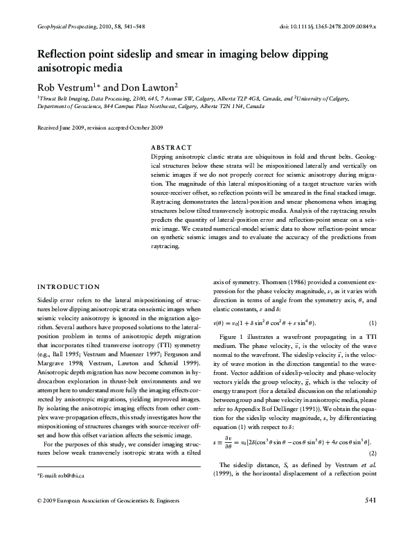 (PDF) Reflection point sideslip and smear in imaging below dipping ...