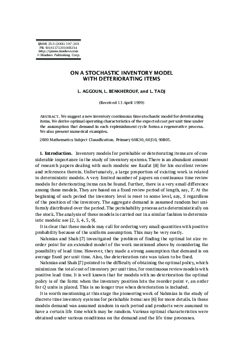 (PDF) On a stochastic inventory model with deteriorating items